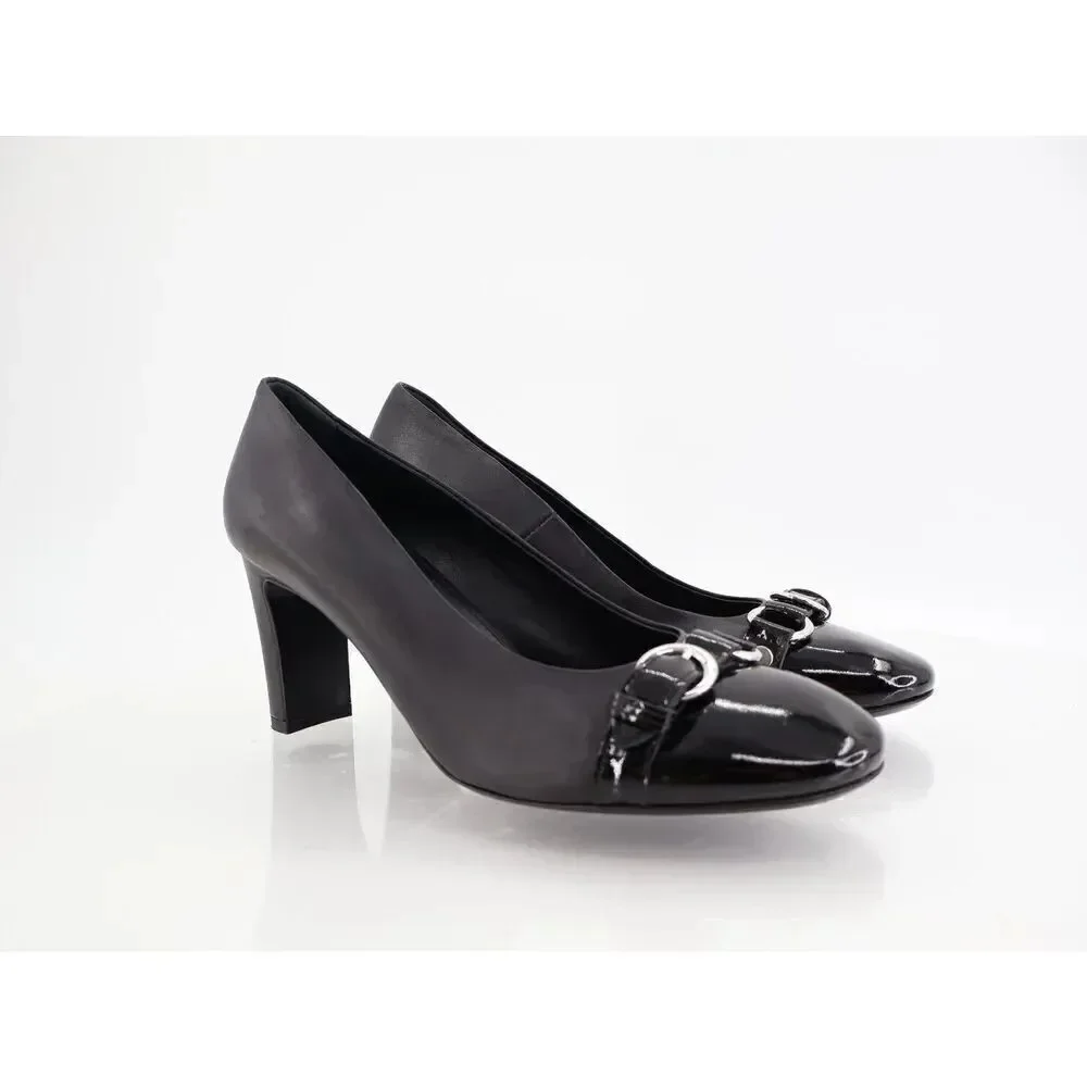 Agl Irina Cap Toe Pump Size 39.5 9.5 Black Leather Cap Toe Heel Shoes Career